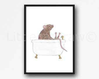 Rat Print Bath Time Rat Watercolor Painting Print Wall Art Bathroom Decor Bathtub Bath Tub Wall Decor Art Print Rat Lover Gift Unframed