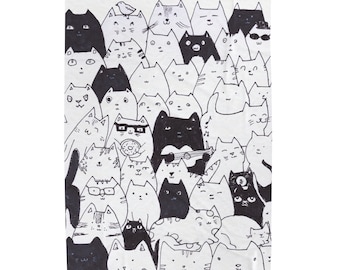 Cats Black and White Velveteen Plush Blanket by Littlecatdraw