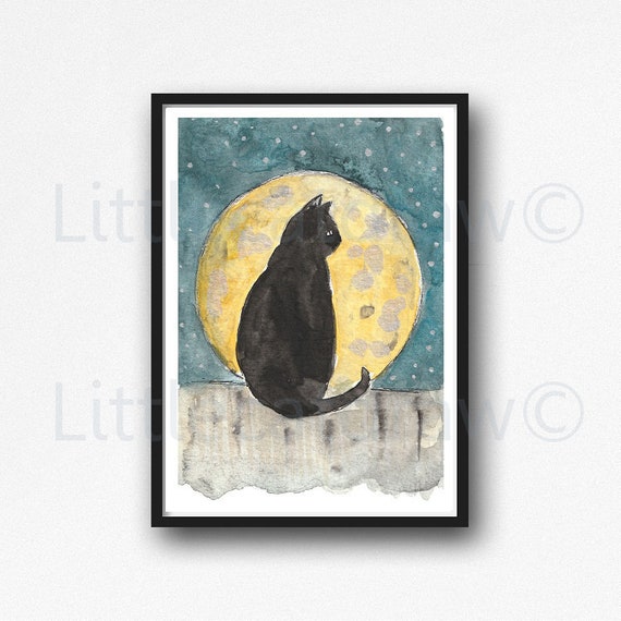 Cat Art Black Cat Watercolor Black Cat Art Print Black Cat Wall Art ...