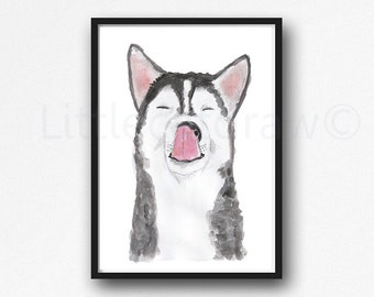 Dog Print Husky Kiss Watercolor Painting Print Dog Lover Gift Home Decor Bedroom Wall Decor Dog Painting Wall Art Husky Decor