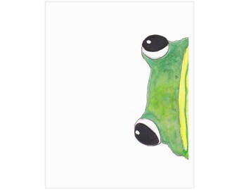 Frog Print Green Tree Frog Peeking Watercolor Painting Print Peekaboo Frog Animals Wall Art Wall Decor Frog Gift