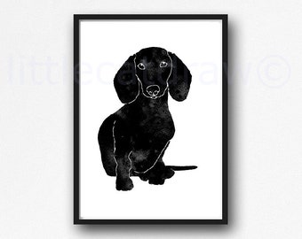 Dachshund Print Black Sausage Dog Print Watercolor Painting Print Wall Art Home Decor Wall Decor Weiner Doxie Dachshund Art Unframed