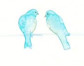 Bird Watercolor Print, Light Blue Birds on a Wire, Bird Print  Watercolor Painting, Art Print  Watercolor Print