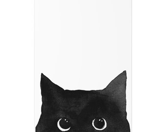 Cat Print Peeking Black Cat Painting Print Cat Art Wall Art Black Cat Decor Cat Lover Gift Art Print Unframed Poster Large Wall Art Gift