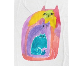 Cute Rainbow Cat Family Velveteen Plush Blanket by Littlecatdraw