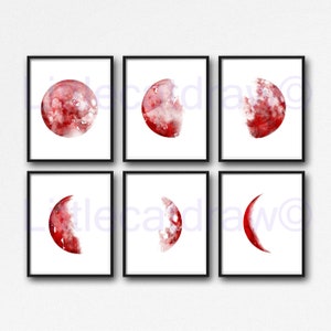 Moon Print Set Of 6 Phases Decor Bedroom Watercolor Painting Print Celestial Print Luna Phases Home Decor Art Prints Moon Gift Wall Unframed image 5
