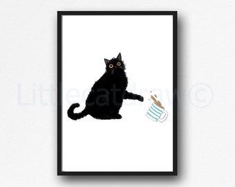 Fluffy Black Cat Print Unframed Choose Your Print
