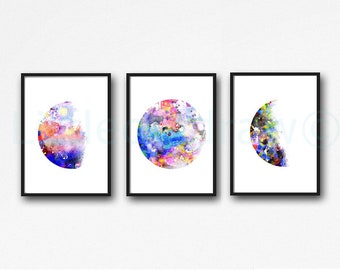 Free Shipping Moon Set Of 3 Prints Unframed