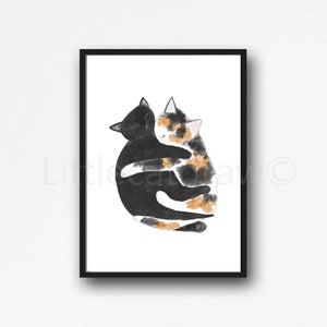 Cat Print Cuddling Tabby And Black Cats Painting Print Cat Lover Gift Wall Art Print Cat Wall Decor Bedroom Decor Unframed Poster