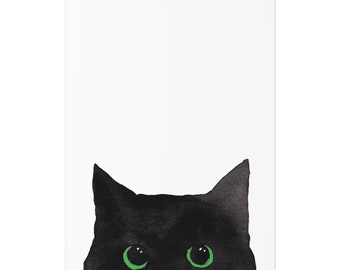 Cat Print Peeking Black Cat with Green Eyes Painting Print Cat Art Wall Art Black Cat Decor Cat Lover Gift Art Print Unframed Poster