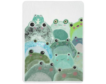 FROGS by Littlecatdraw Fleece Sherpa Blanket Warm Cozy Frog Blanket Frog Lover Gift