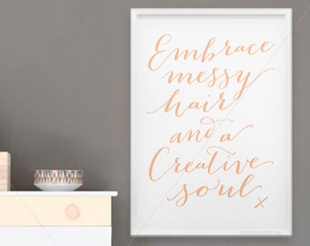 Embrace Messy Hair Typography Print Embrace Messy Hair Etsy