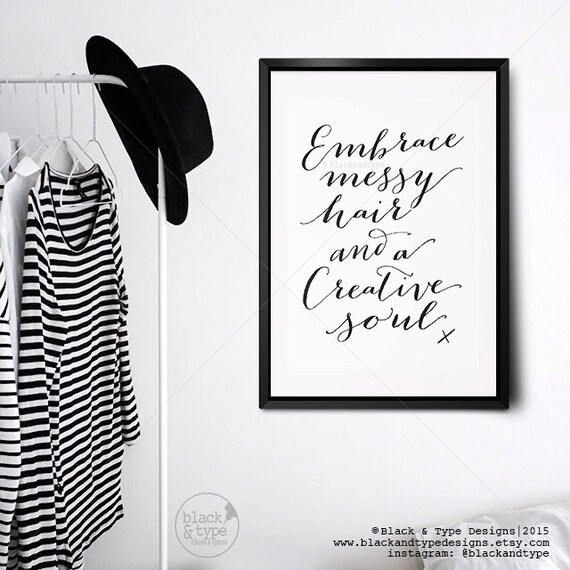 Embrace Messy Hair Typography Print Embrace Messy Hair Etsy