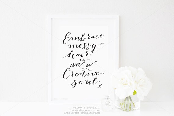 Embrace Messy Hair Typography Print Embrace Messy Hair Etsy