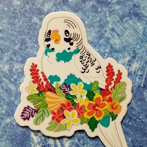 Tropical Tiki Bird Parakeet Budgie Parrot Vinyl Sticker