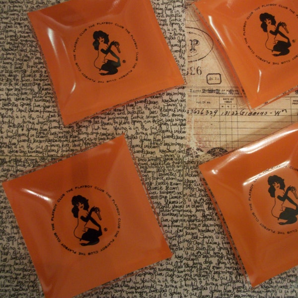 Set of Four Vintage 1970s Playboy Club Glass Ashtrays