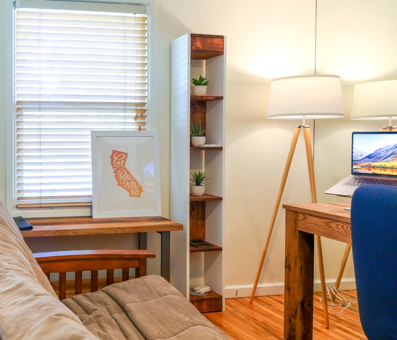 White/Walnut Tall Skinny 5Shelf Modern Style Bookshelf // Etsy