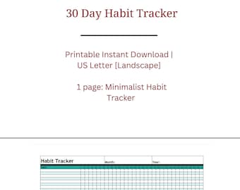 Printable Monthly Habit Tracker | Goal Tracker | Minimalist | 30 Day ...