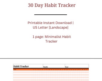 Printable Monthly Habit Tracker | Goal Tracker |  Minimalist | 30 Day Habit Challenge | Monthly Planner Routine Tracker | Printable PDF