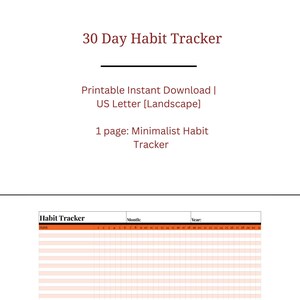 Printable Monthly Habit Tracker | Goal Tracker |  Minimalist | 30 Day Habit Challenge | Monthly Planner Routine Tracker | Printable PDF