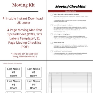 Printable Moving Kit | Moving Planner | Moving Checklist | Relocation Planner | Moving Printable | Moving Box Labels | Moving Manifest | PDF