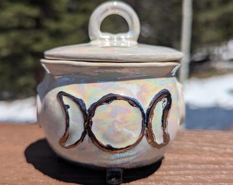 Triple Moon Ceramic Cauldron #22 |  Magick Ritual | Slip-Casted Hand-Made Clay Cauldron | Witchcraft | Pottery | Gift Idea
