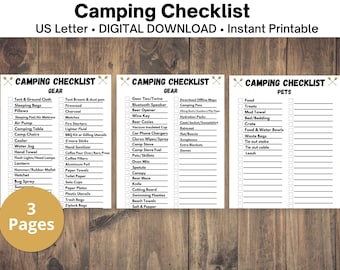 Lista di controllo per il campeggio modificabile/Pianificatore di campeggio/Campeggio per animali domestici/Lista di controllo stampabile/Pacchetto modelli Canva