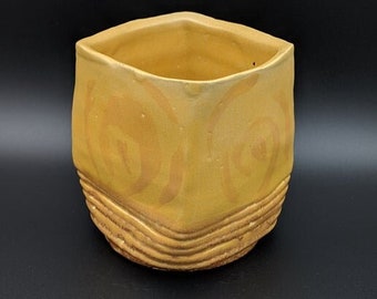 Square Orange Swirl Ceramic Vase | Wheel-thrown Stoneware Vase | Pottery | Home Decor | Unique Gift