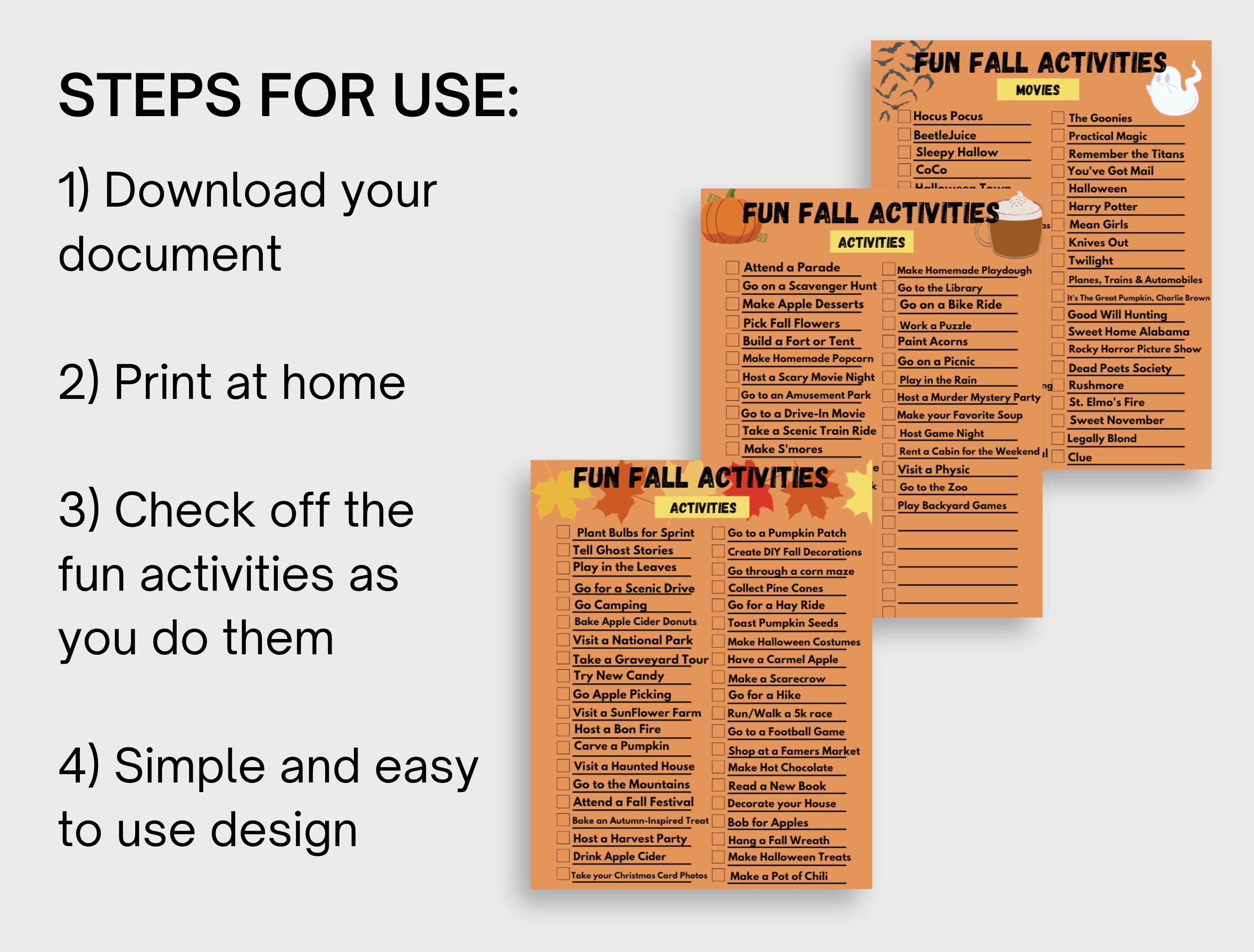 Editable Fall Fun Activities Checklist | Movie List | Outdoor | Indoor ...