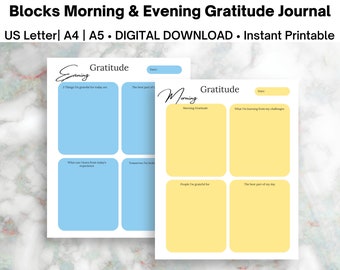 Blocks Morning & Evening Gratitude Journal Printable | Daily Gratitude Practice | Mindfulness Journal | Personal Development | Meditation