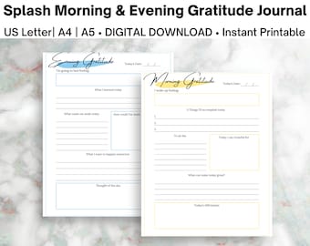 Splash Morning & Evening Gratitude Journal Printable | Daily Gratitude Practice | Mindfulness Journal | Personal Development | Meditation