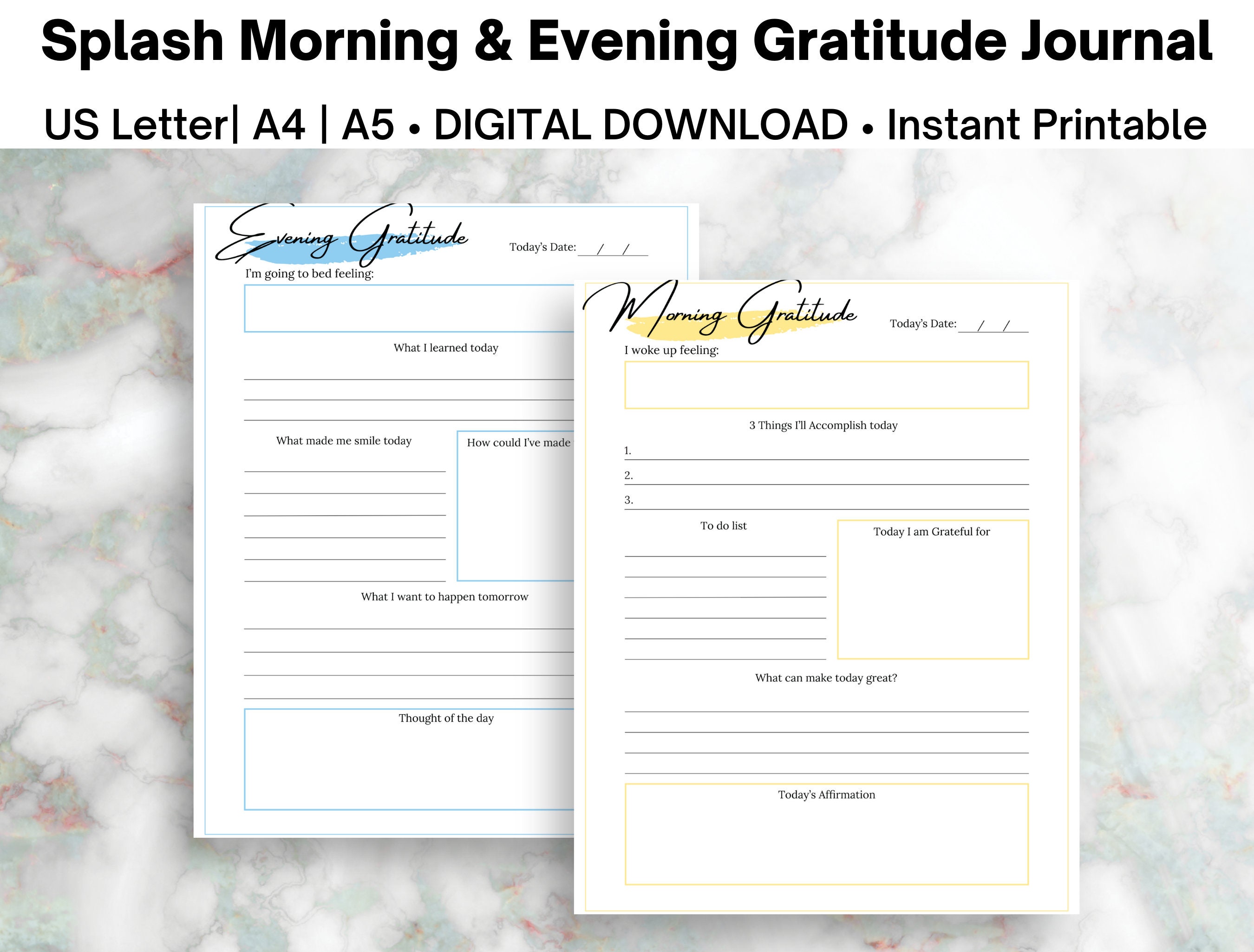 Splash Morning & Evening Gratitude Journal Printable | Daily ...