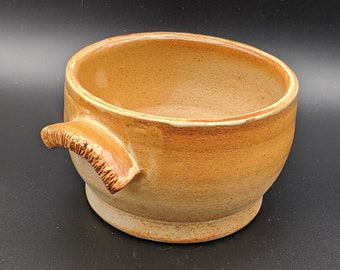 Orange Ceramic Bowl with Textured Handles |  Chili or Soup Bowl | Wheel-Thrown Hand-Made Clay Bowl | Pottery | Gift Idea