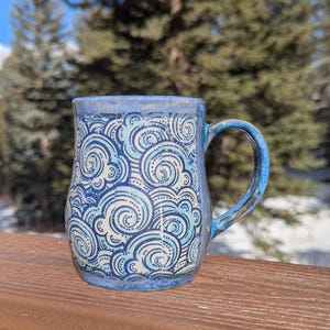 Blue Swirl Clouds Mug | Magical Ceramic Coffee or Tea Cup | Slip-casted Hand-Made Clay Mug | Pottery | Gift Idea