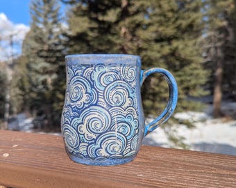 Blue Swirl Clouds Mug | Magical Ceramic Coffee or Tea Cup | Slip-casted Hand-Made Clay Mug | Pottery | Gift Idea