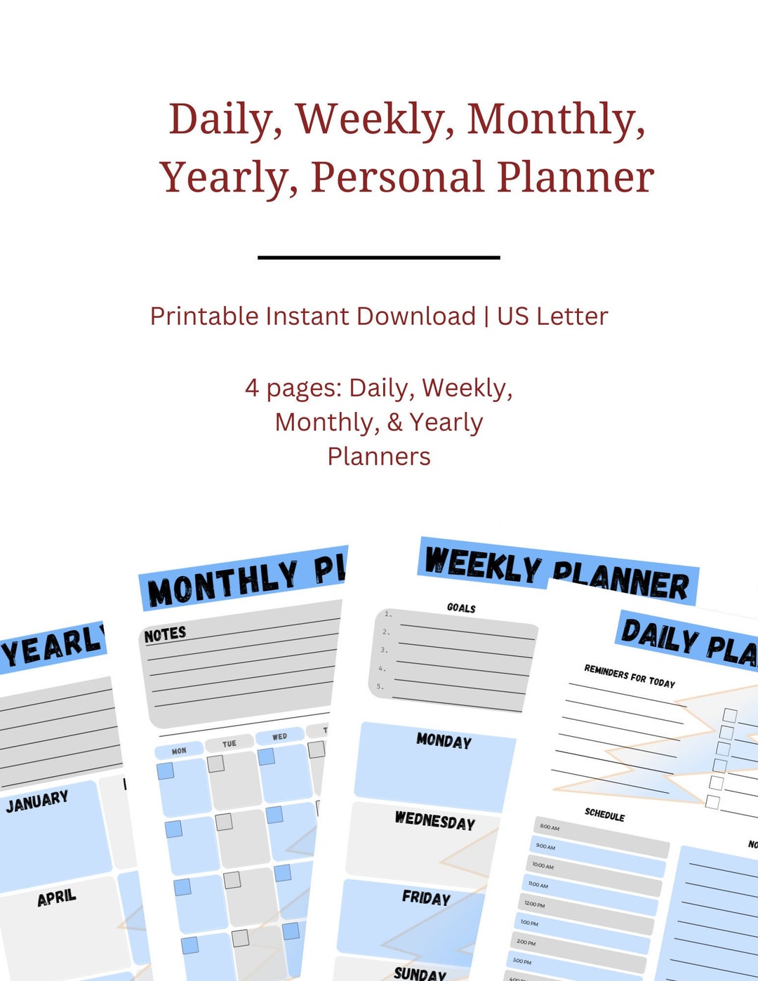 Editable Daily, Weekly, Monthly, Yearly Planner | Goal Tracker ...