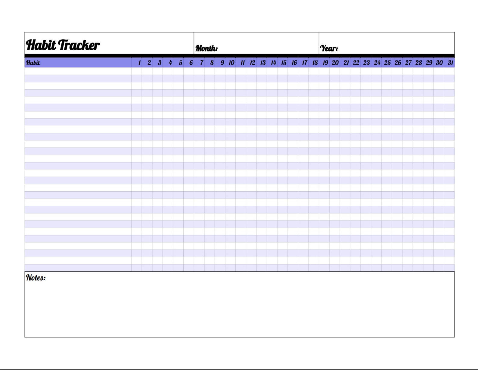 Printable Monthly Habit Tracker | Goal Tracker | Minimalist | 30 Day ...