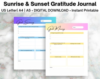 Sunrise & Sunset Gratitude Journal Printable | Daily Gratitude Practice | Mindfulness Journal | Personal Development | Meditation Practice