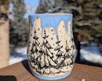 Winter Trees Mug #3 | Magical Ceramic Coffee or Tea Cup | Slip-casted Hand-Made Clay Mug | Pottery | Gift Idea