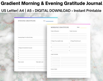 Gradient Morning & Evening Gratitude Journal Printable | Daily Gratitude Practice | Mindfulness Journal | Personal Development | Meditation
