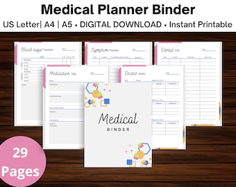 Medical Planner Binder Bundle |Health Tracker |Blood Pressure Log |Medication Tracking |Health Binder | Wellness Planner |Instant Download
