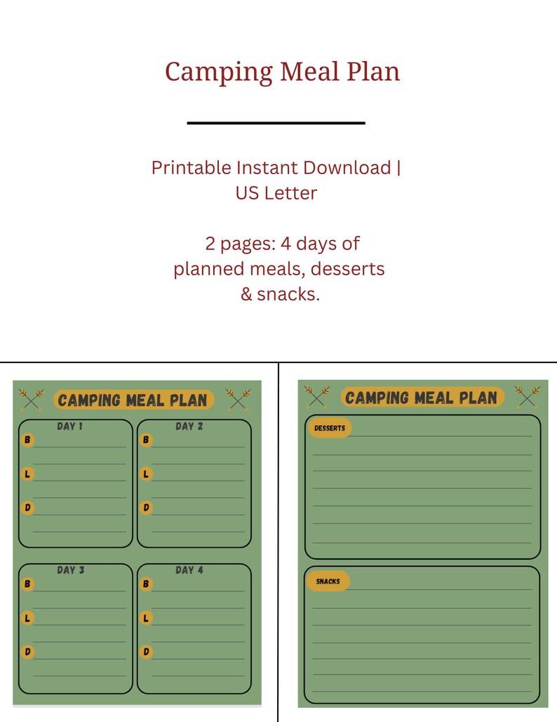 COMBO Editable Camping Checklist & Meal Planner Pets Camping Meal Prep