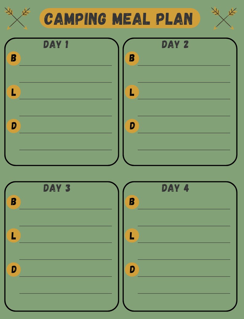 COMBO Editable Camping Checklist & Meal Planner Pets Camping Meal Prep