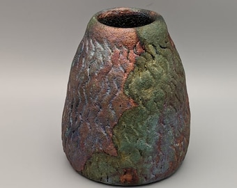 Textured Raku Fired Ceramic Vase | Wheel-thrown Raku Vase | Pottery | Home Decor | Unique Gift