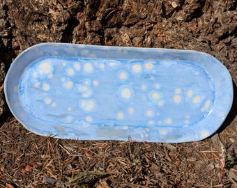 The Blue Crystal Ceramic Tray | Hors d'oeuvre Platter |  Hand-Made Stoneware Clay tray | Pottery | Gift Idea | Party