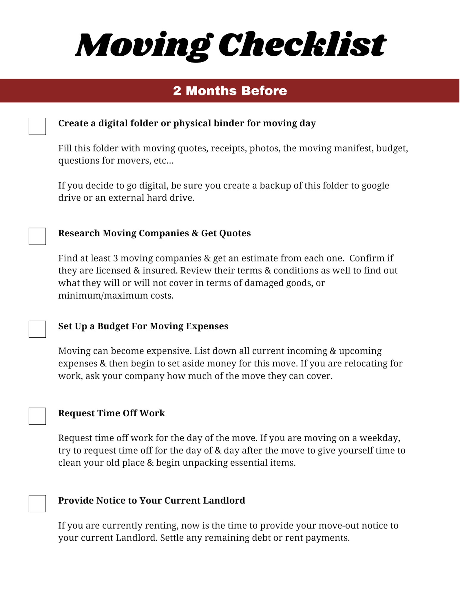 Printable Moving Kit | Moving Planner | Moving Checklist | Relocation ...
