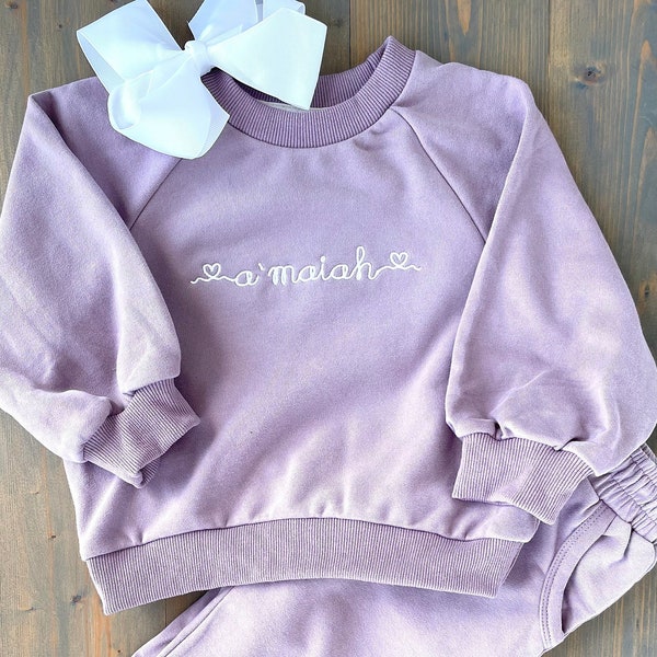 Purple Girl’s Jogger Set | Toddler Girls Track Suit | Purple Sweatshirt and Pants | Girl’s Purple Outfit | Girls Monogrammed Shirt