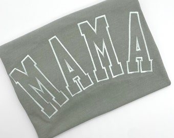 Mama Comfort Colors Shirt, Embroidered Mom Tshirt, Light Green Tee, Mama Varsity Letters, Custom Momma Crewneck, New Mom Gift