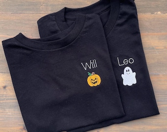 Childrens Halloween Shirt, Kids Fall Tshirt, Boys Name Tee, Toddler Embroidered Shirt, Youth Personalized Tee, Monogram, Bella Canvas Shirt
