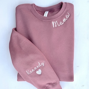 Mauve Mama Sweatshirt, Mama Collar Shirt, Kids Names on Sleeve, Embroidered Bella Canvas Sweatshirt, Custom Mom Pullover, Momma Sweater